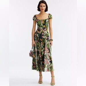 Oscar de la Renta Mixed Botanical Sleeveless Cady Inset Dress, 14
